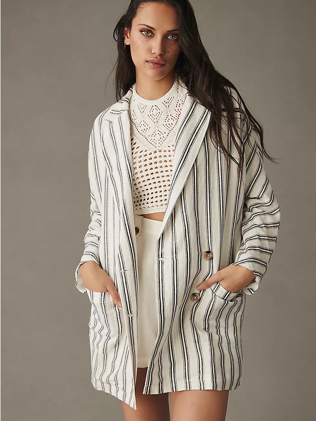 Nwt Anthropologie Pilcro White Striped Dolman Sleeve Blazer Medium